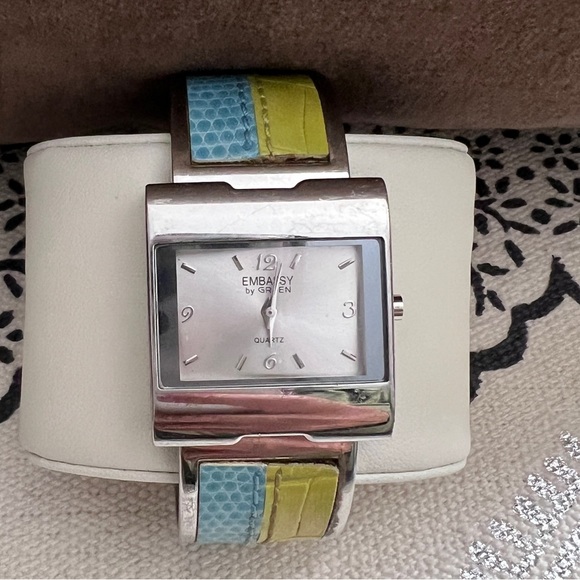 EMBASSY by GRUEN Watch Womens Silver Tone Stainless Steel Cuff - Picture 2 of 4